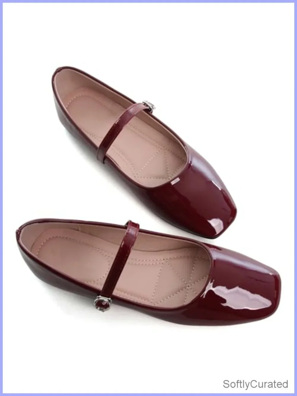 Patent Leather Mary Jane Flats Square Toe Buckle Comfort Ballet Dress Shoes